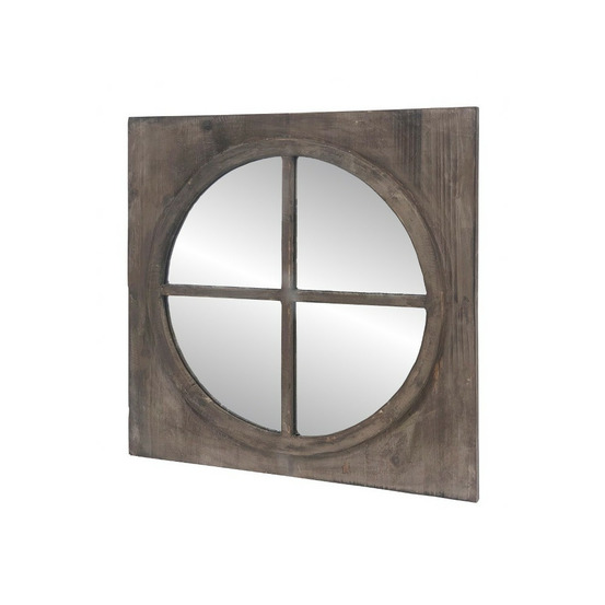 Miroir carré style fenêtre en bois marron 55 x 55 cm