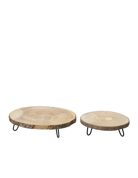 Ensembles de 2 plateaux décoratifs ronds en bois. Basics