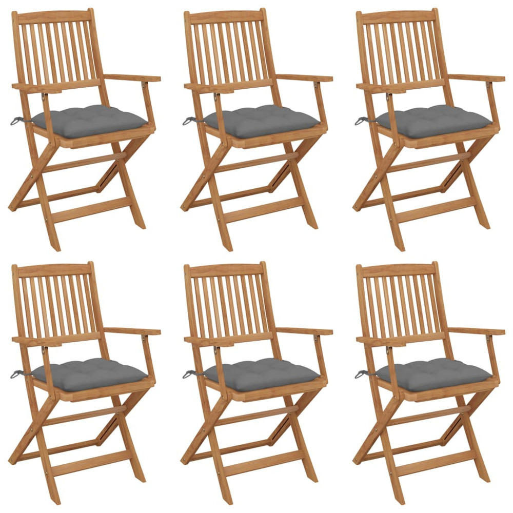 Chaises pliables de jardin lot de 6 avec coussins bois d'acacia