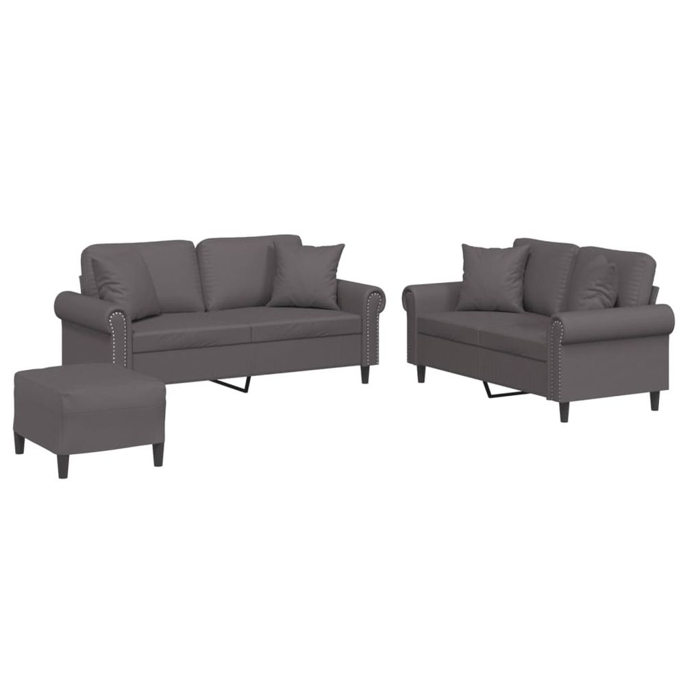 Ensemble de canapés 3 pcs avec coussins gris similicuir