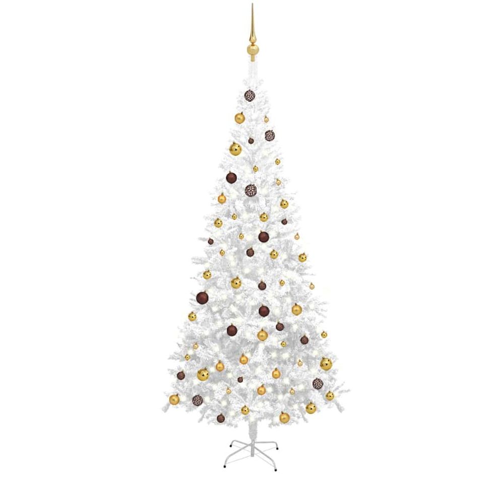 Arbre de noël artificiel pré-éclairé et boules l 240 cm blanc