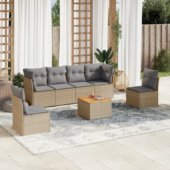 Salon de jardin avec coussins 7pcs mélange beige résine tressée
