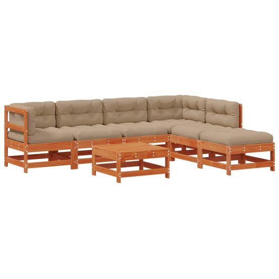 Ensemble de salon de jardin 7 pc brun cire bois de pin massif