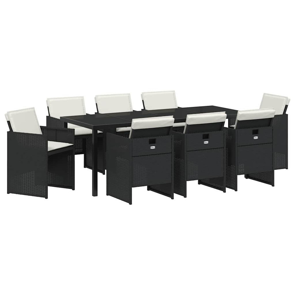 Ensemble de salle à manger pour jardin 9 pcs noir polyrotin