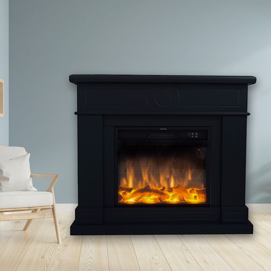 Cheminee electrique 1500w noire mdf cadre avec telecommande et flammes realistes