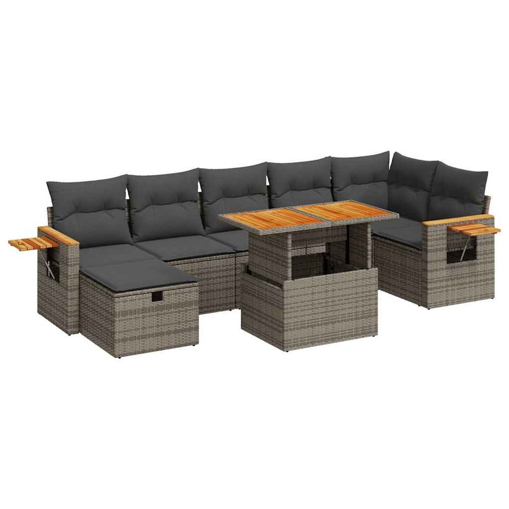 Salon de jardin 5 pcs avec coussins gris résine tressée