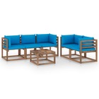 Salon de jardin meuble d'extérieur ensemble de mobilier 6 pièces avec coussins bleu clair
