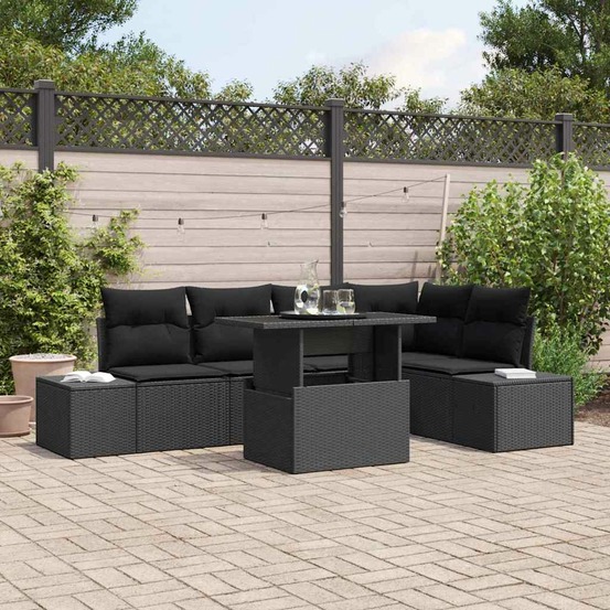 Ensemble de canapé de jardin 6 pcs noir poly rotin