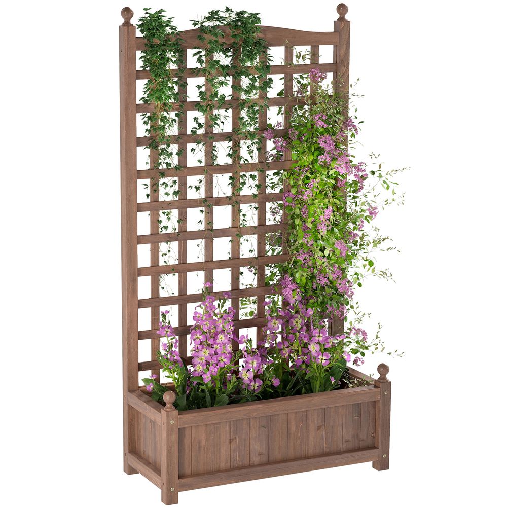 Jardinière avec treillis bois sapin balcon terrasse drainage de l'eau 64x28x120cm marron