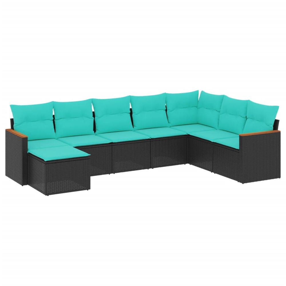 Salon de jardin 8 pcs avec coussins noir résine tressée
