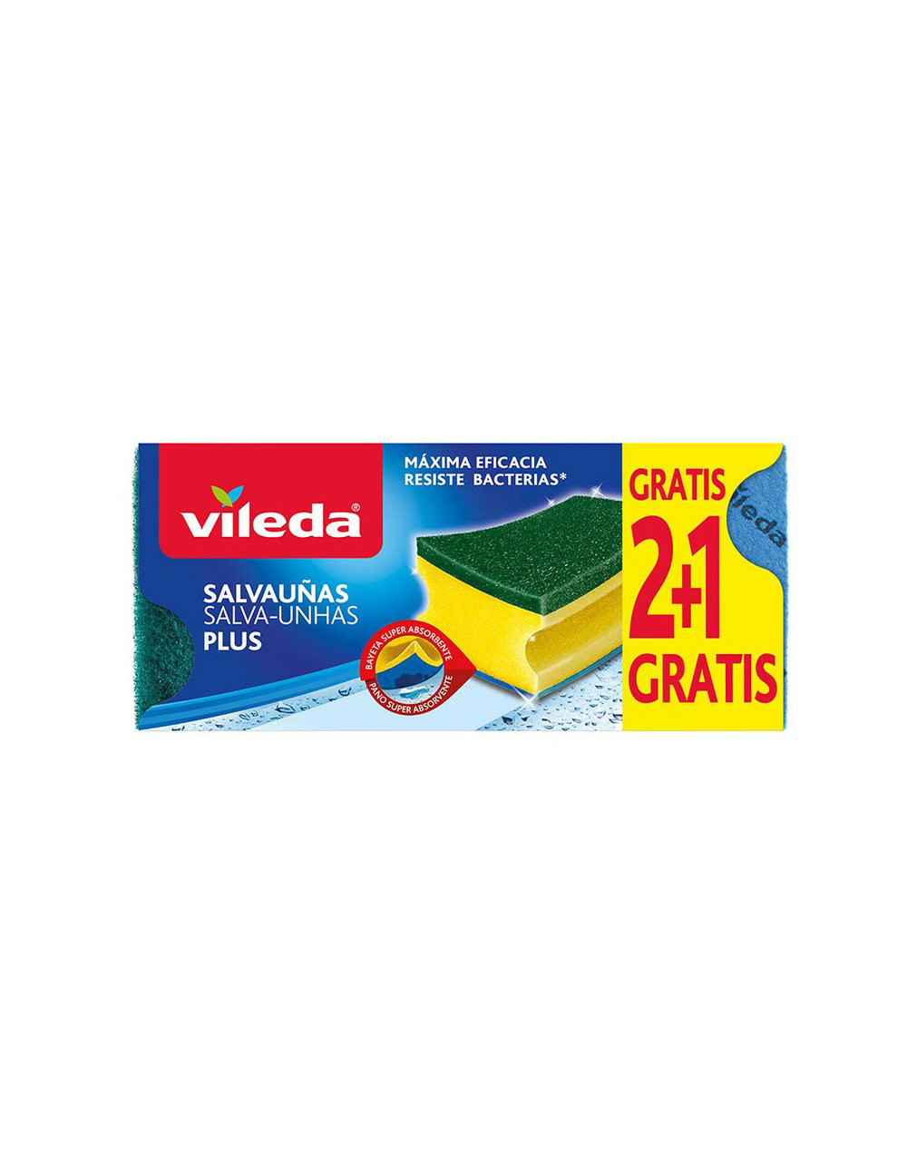 4 éponge antibacterienne 2+1 grattoir avec chiffon 1625891 vileda,