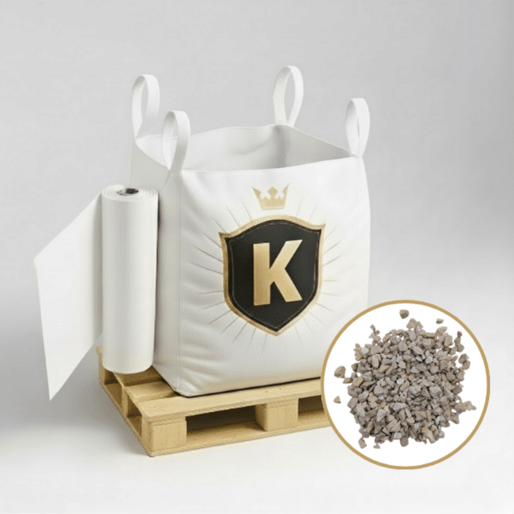 Kit gravillons blanc + géotextile = 1 big bag gravillons 6/16 1.5t [environ 20m2 sur 5cm d'épaisseur] + 1 géotextile 25m2