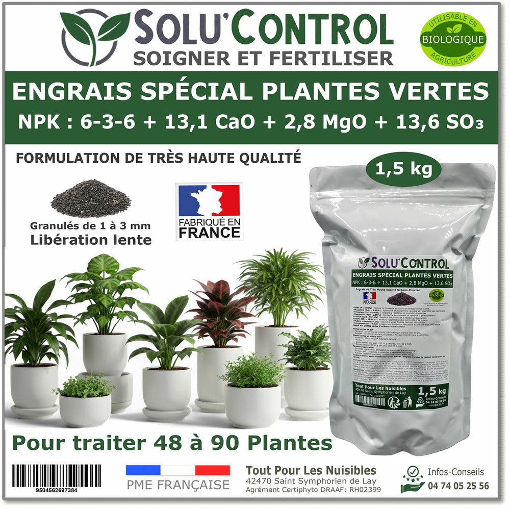 1,5 kg d' engrais spécial plantes vertes 6-3-6 - croissance, feuillage dense & vitalité - formulation organo-minerale