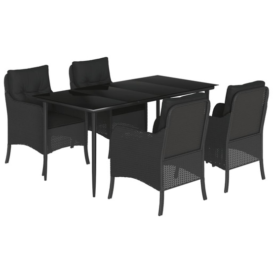 Ensemble à manger de jardin coussins 5pcs noir résine tressée