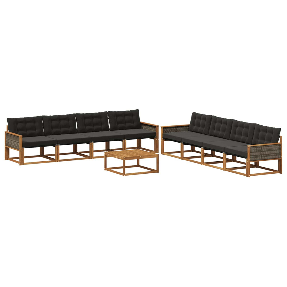 Ensemble de canapés d'extérieur 9 pcs naturel et noir
