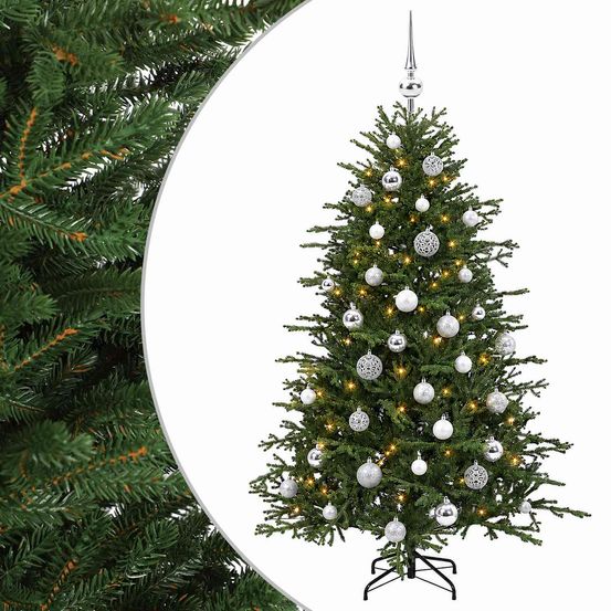 Sapin de noël artificiel avec boules 120 cm 150 led blanc chaud