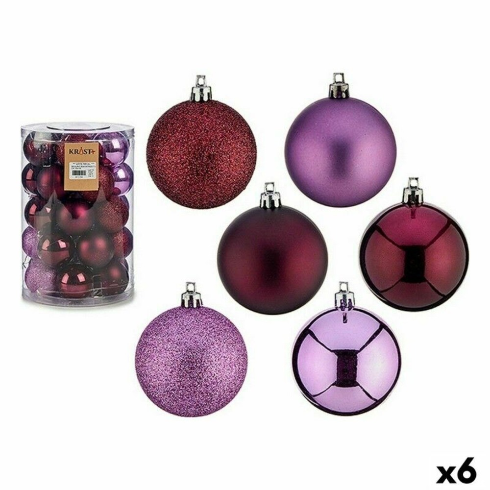 Lot de boules de noël violet plastique 6 x 7 x 6 cm (6 unités)