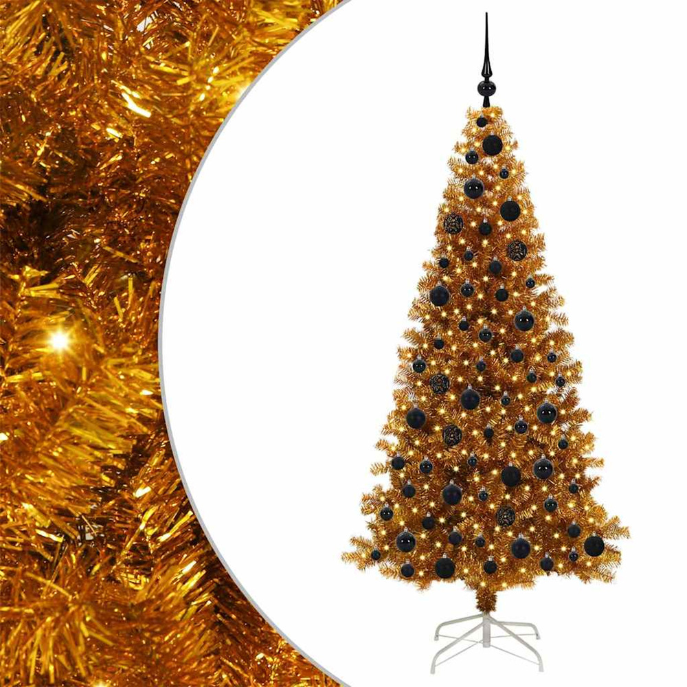 Sapin de noël avec 300 led avec support doré 180 cm pet
