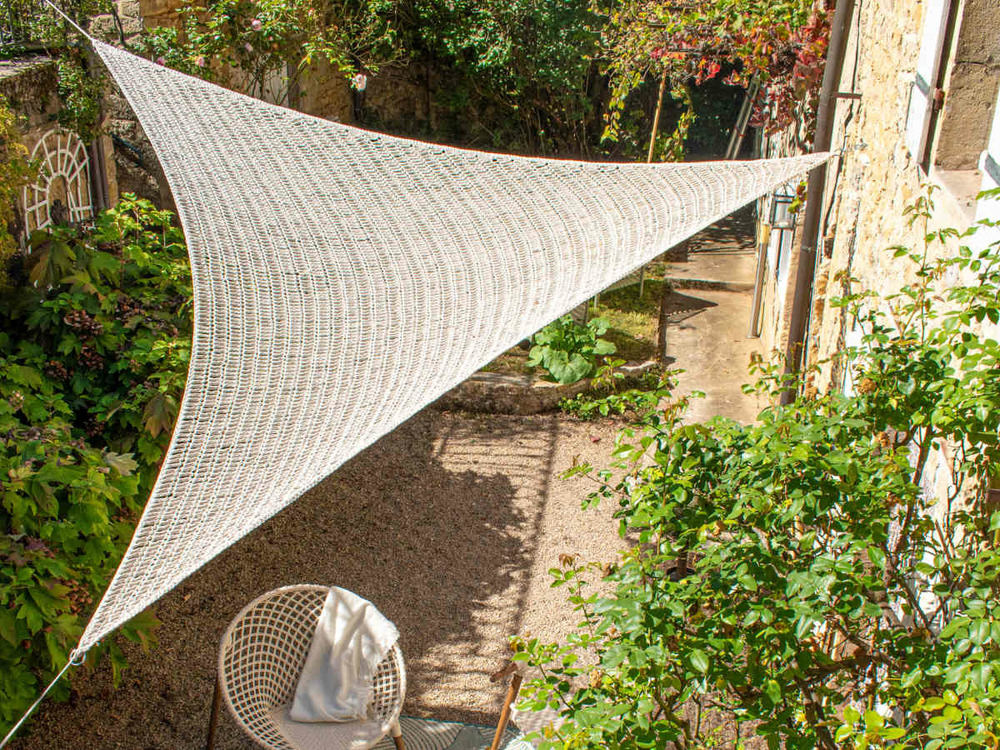 Ombrière macramé en polycoton triangulaire, fait main, 3,6 m