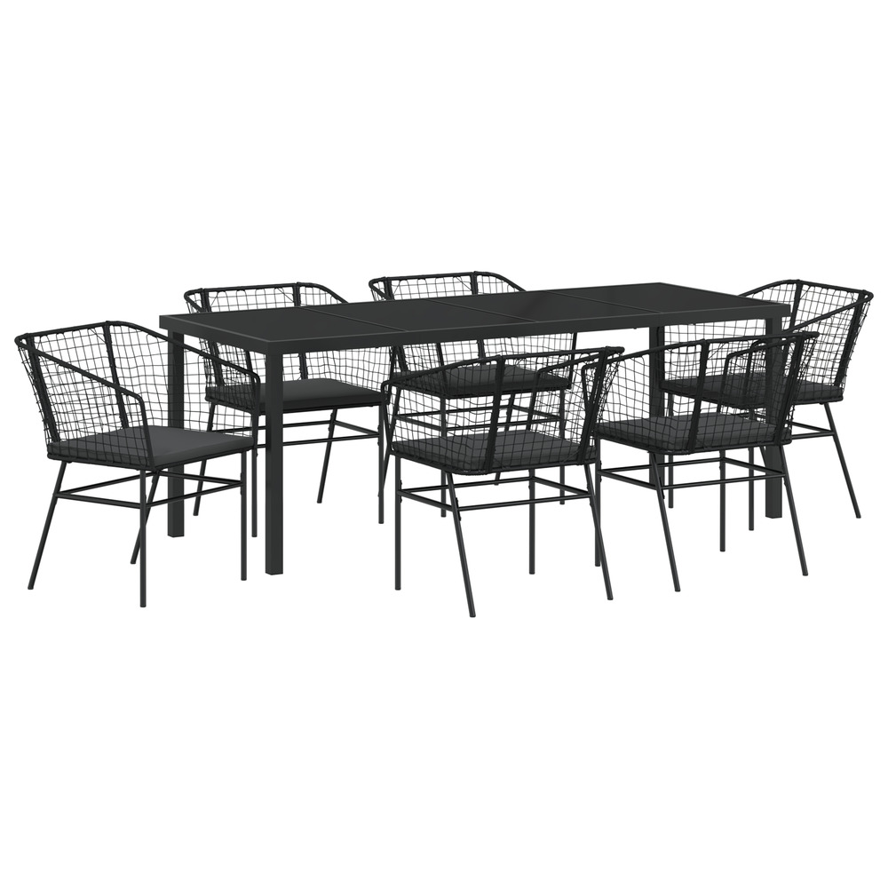 Ensemble de jardin de 7 pièces avec coussins en poly rotin noir