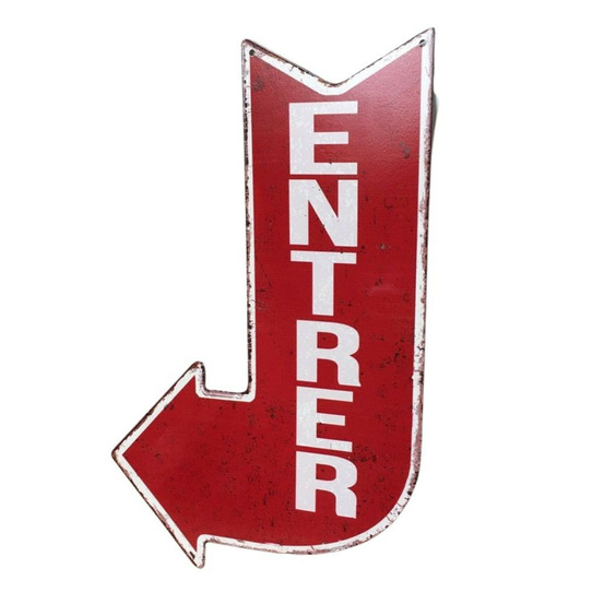 Plaque murale décorative vintage métal rouge porte entrée 40x25cm