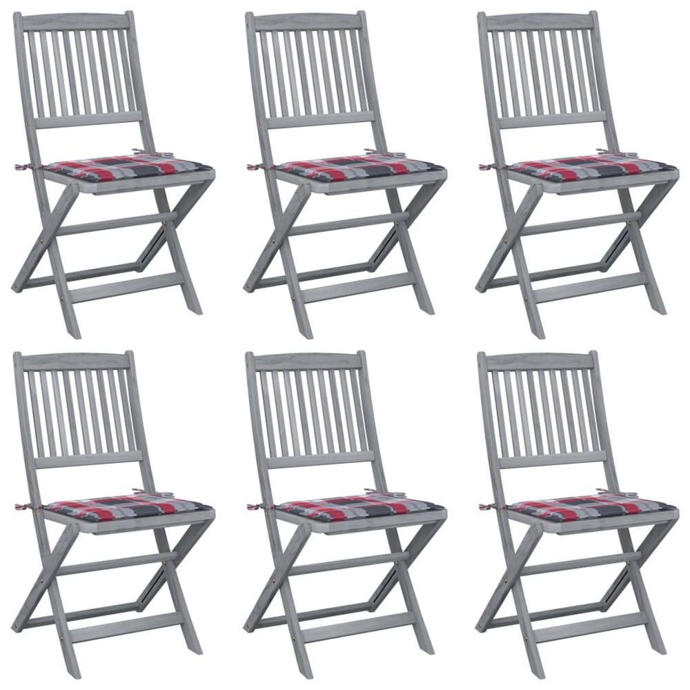 Chaises pliables d'extérieur lot de 6 et coussins bois d'acacia