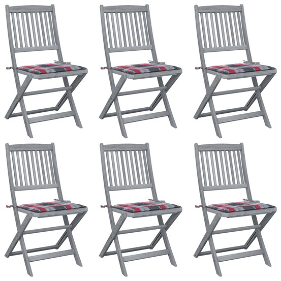 Chaises pliables d'extérieur lot de 6 et coussins bois d'acacia