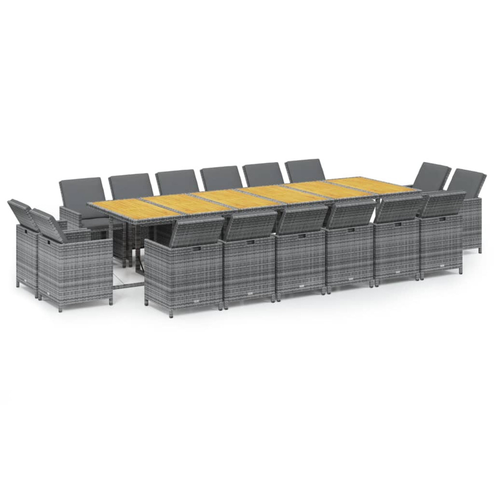 Ensemble à manger de jardin coussins 17 pcs résine tressée gris