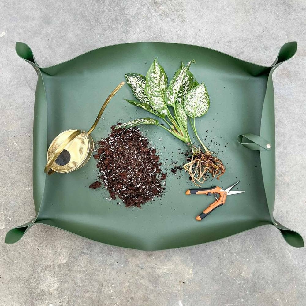 Grand tapis de rempotage en simili cuir - tapis de rempotage pour plantes - vert impérial