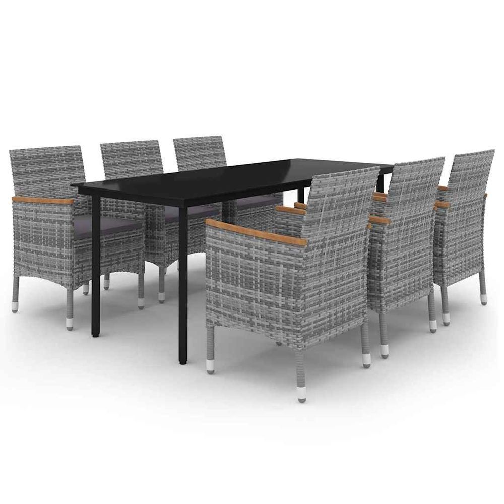 Ensemble à manger de jardin coussins 7 pcs résine tressée verre