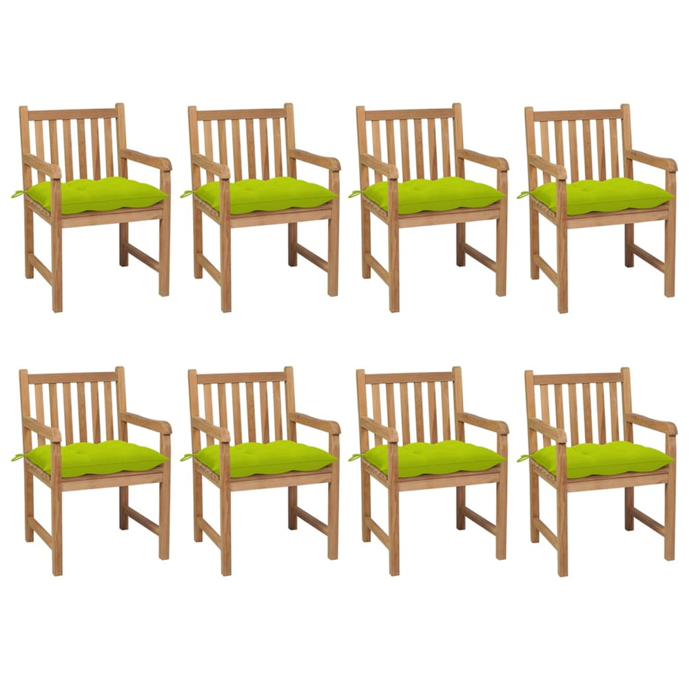 Chaises de jardin lot de 8 avec coussins vert vif teck solide