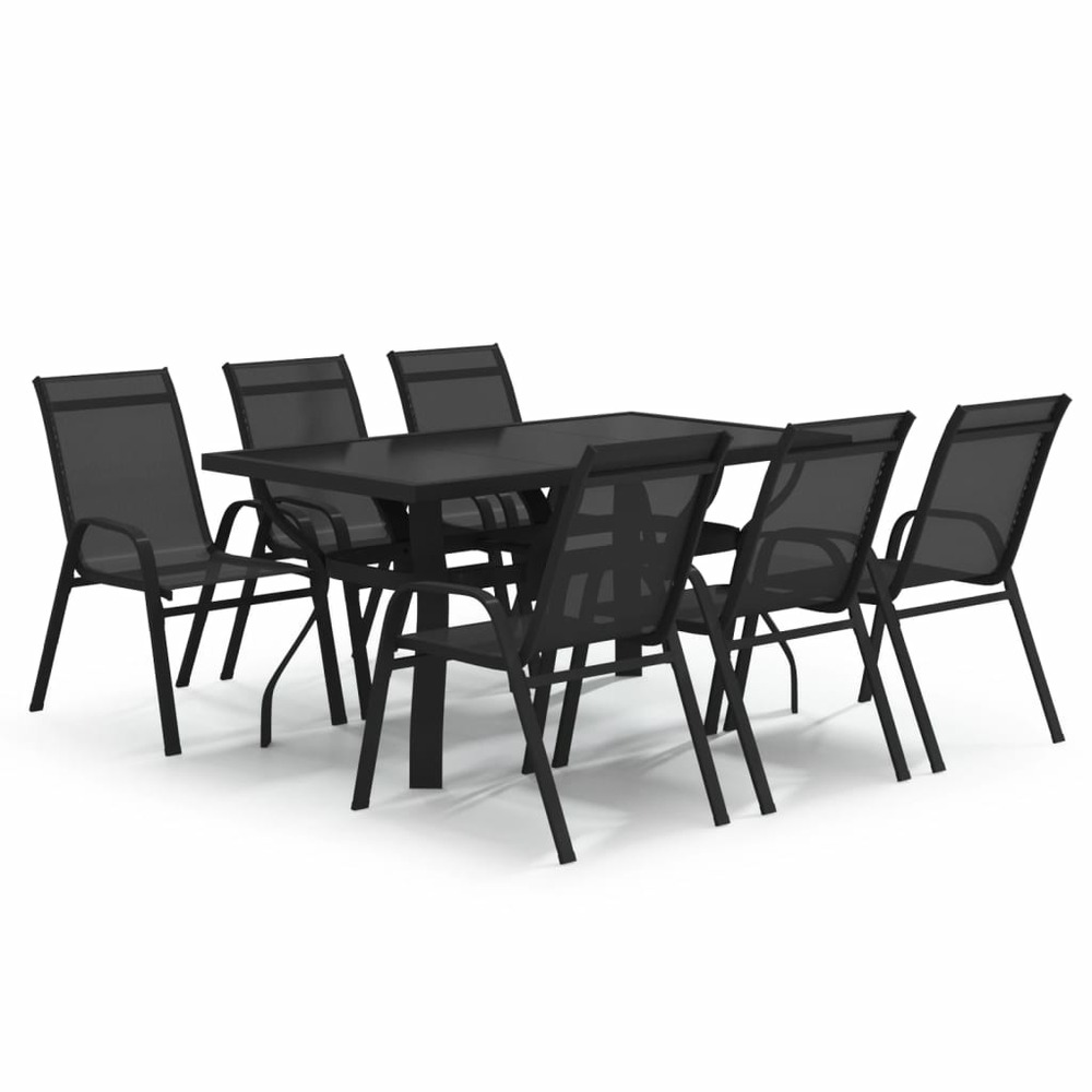 Ensemble de salle à manger de jardin meuble extérieur 7 pièces noir