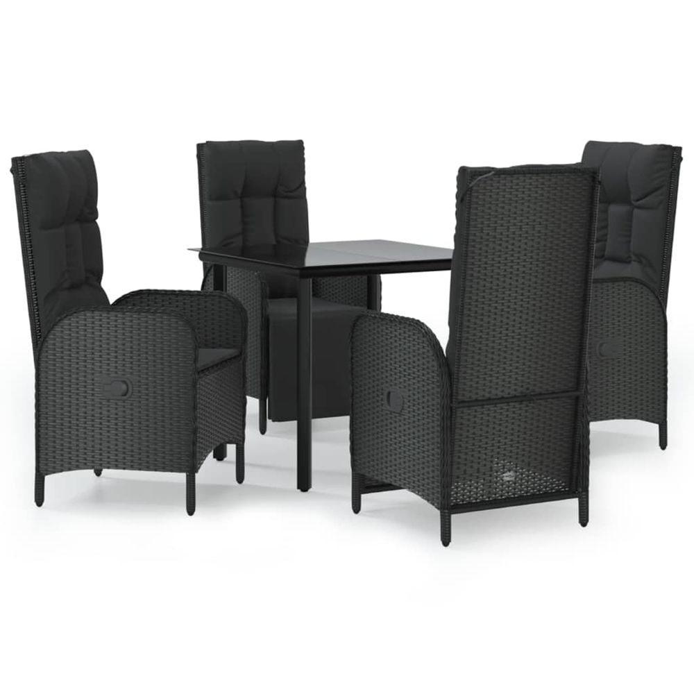 Ensemble à manger de jardin coussins 5pcs noir résine tressée