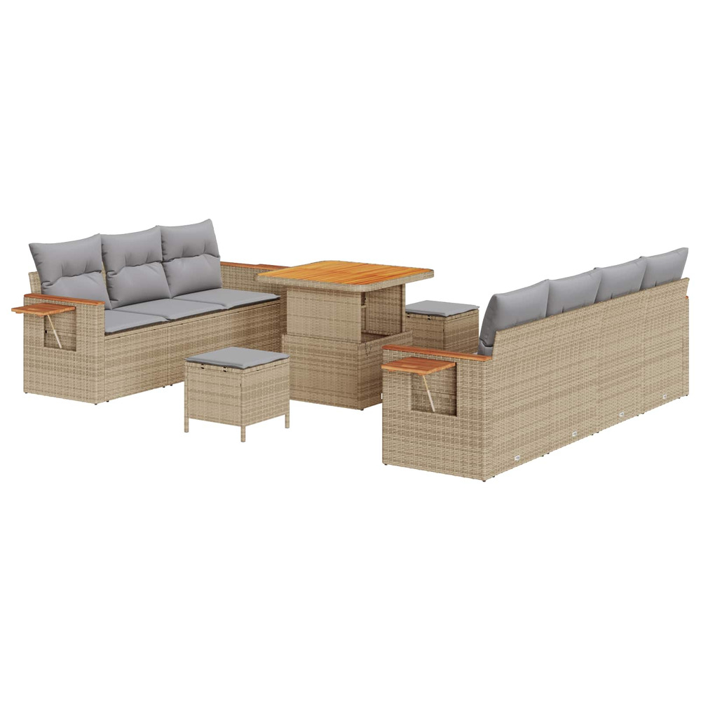 Ensemble de canapé de jardin 10 pcs beige polyrotin