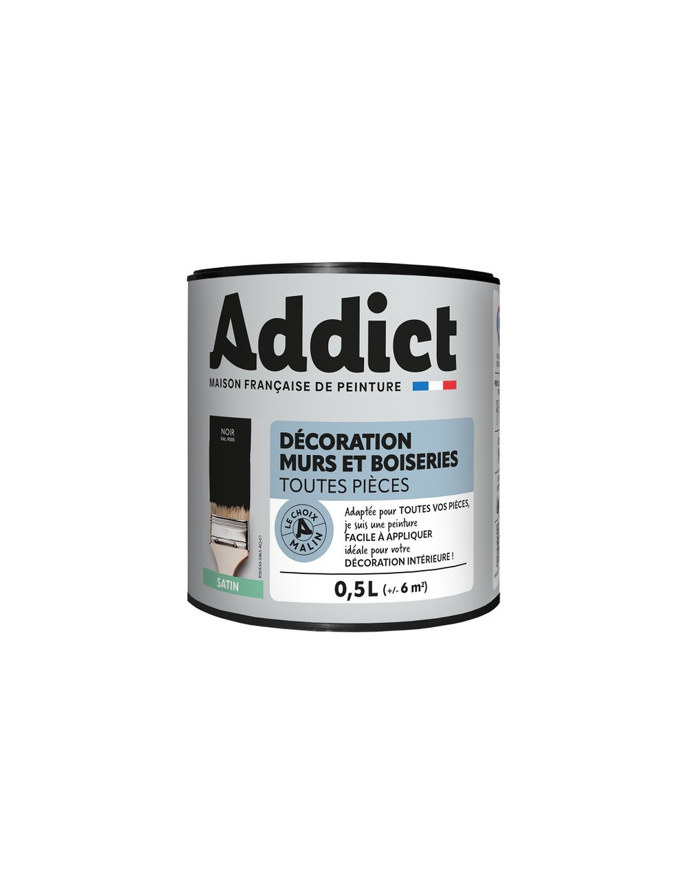 Peinture acrylique satinée 0.5 litre noir - addict