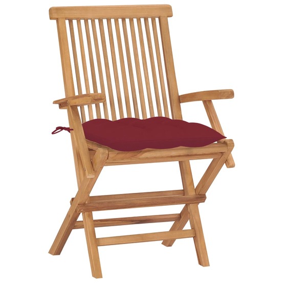 Chaises de jardin coussins rouge bordeaux lot de 2 teck massif