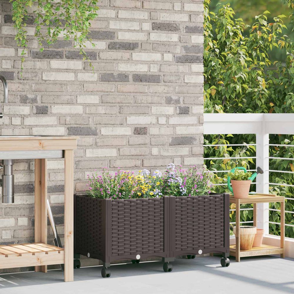Jardinière surélevée pp balcon terrasse grande capacité 80x40cm marron