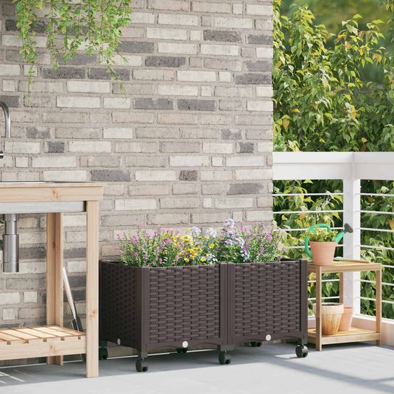 Jardinière surélevée pp balcon terrasse grande capacité 80x40cm marron