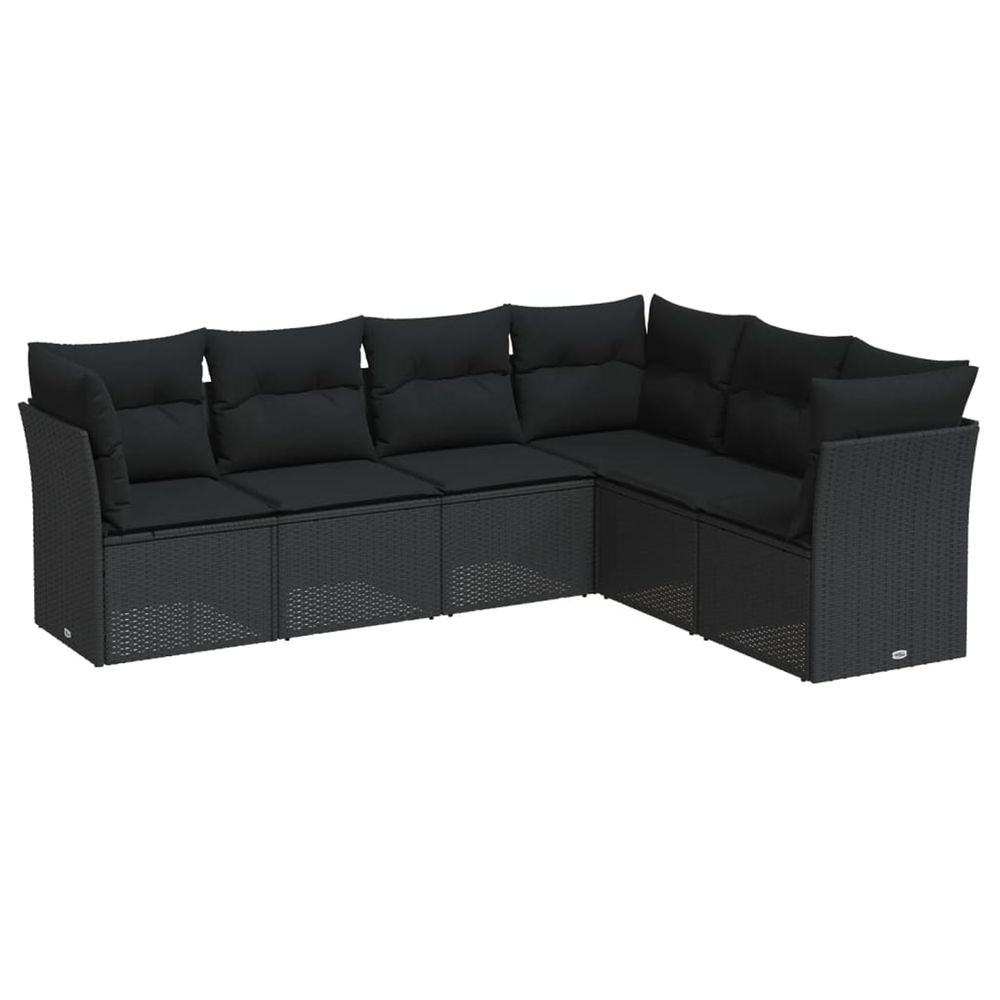 Salon de jardin 6 pcs avec coussins noir résine tressée