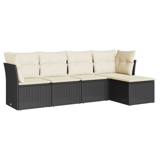 Salon de jardin 5 pcs avec coussins noir résine tressée