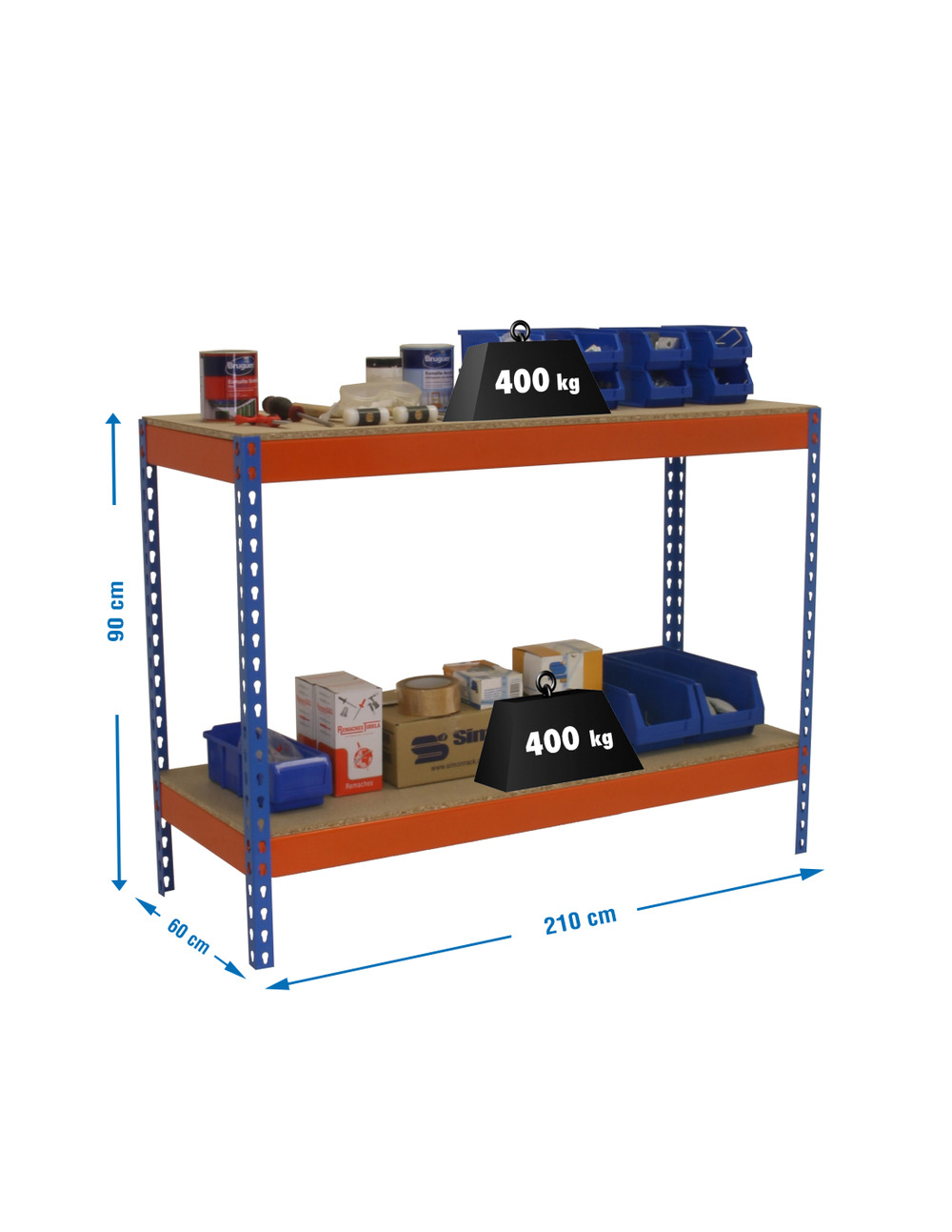 Etagère basse banc de travail simonwork basic 2 902160-2 bleu/orange/bois - 900x2100x600 400kg - simonrack