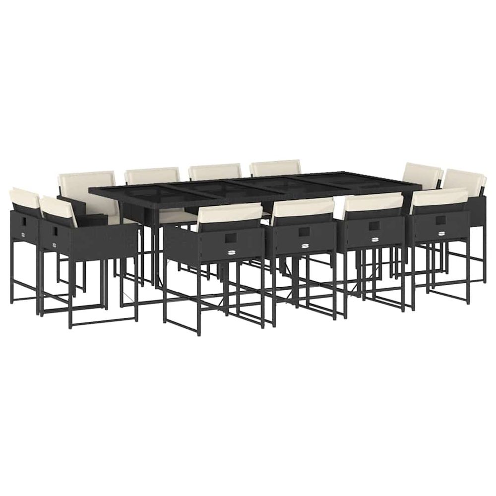 Ensemble à manger de jardin 13 pcs coussins noir résine tressée