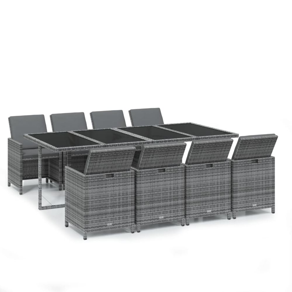 Ensemble à manger de jardin coussins 9pcs résine tressée gris