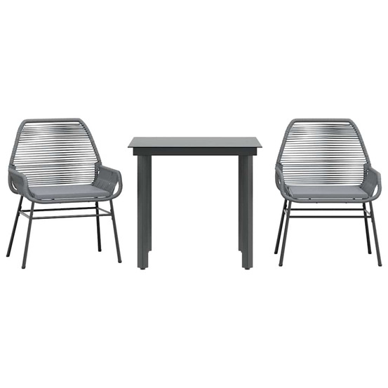 Ensemble à manger jardin coussins 3 pcs gris poly rotin verre
