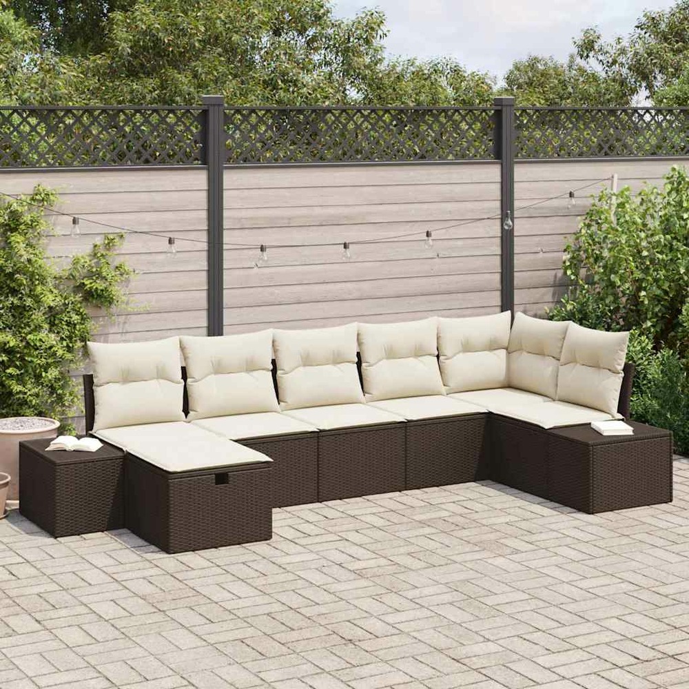 Ensemble de canapé de jardin 7 pcs marron polyrotin