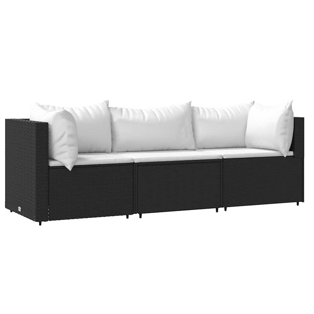 Salon de jardin 3 pcs avec coussins noir résine tressée