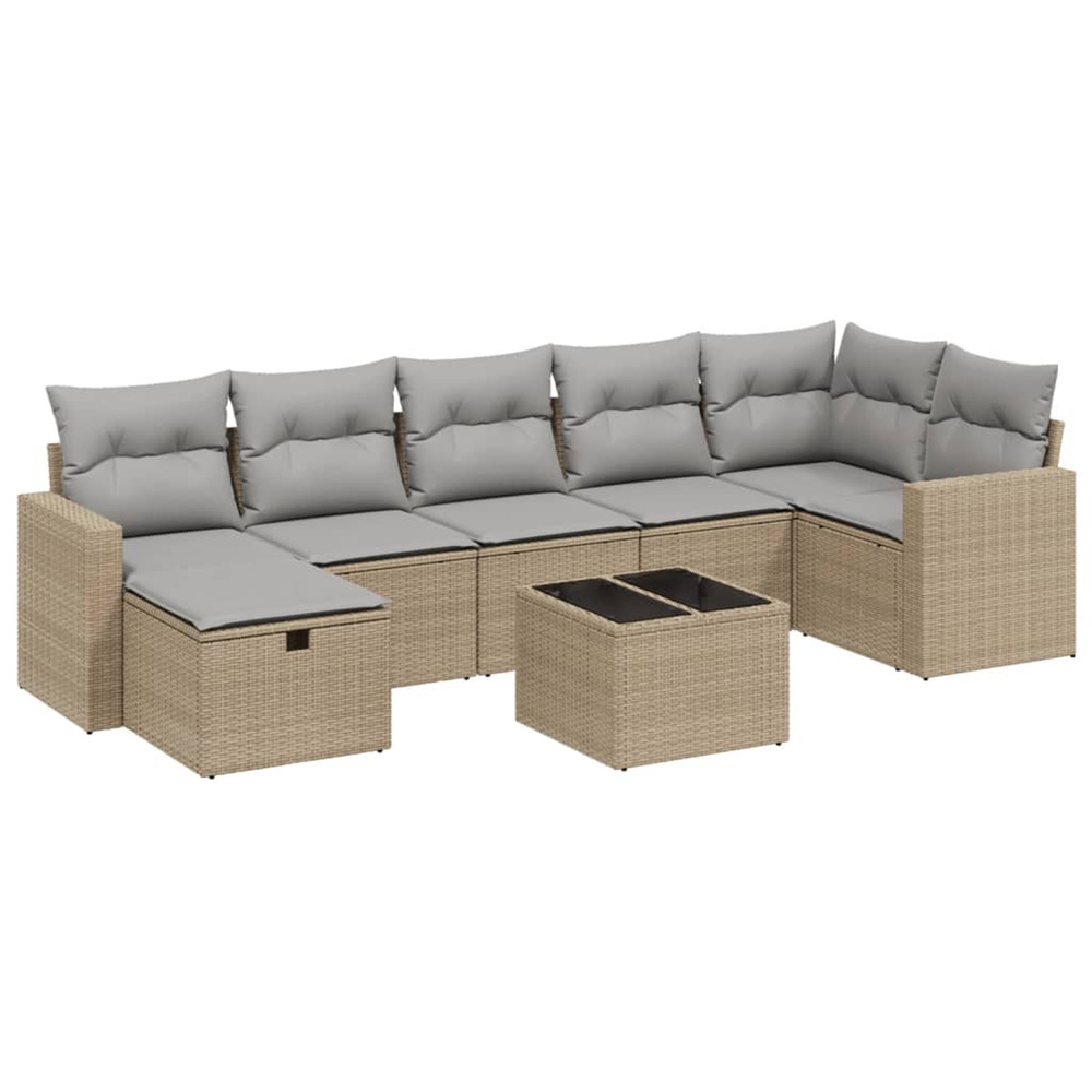 Salon de jardin avec coussins 8pcs mélange beige résine tressée