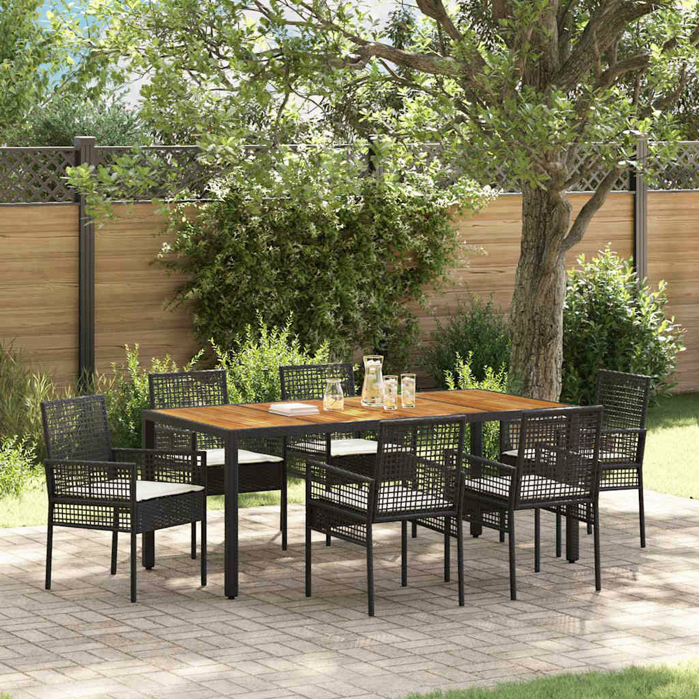 Ensemble de salle à manger pour jardin 7 pcs noir polyrotin