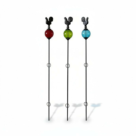 Ensemble 3 tuteurs boules fonte coqs 8x135cm