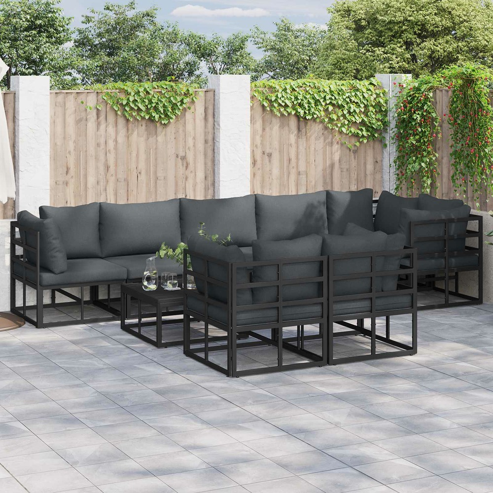 Ensemble de canapé de jardin avec coussin 9 pcs noir aluminium